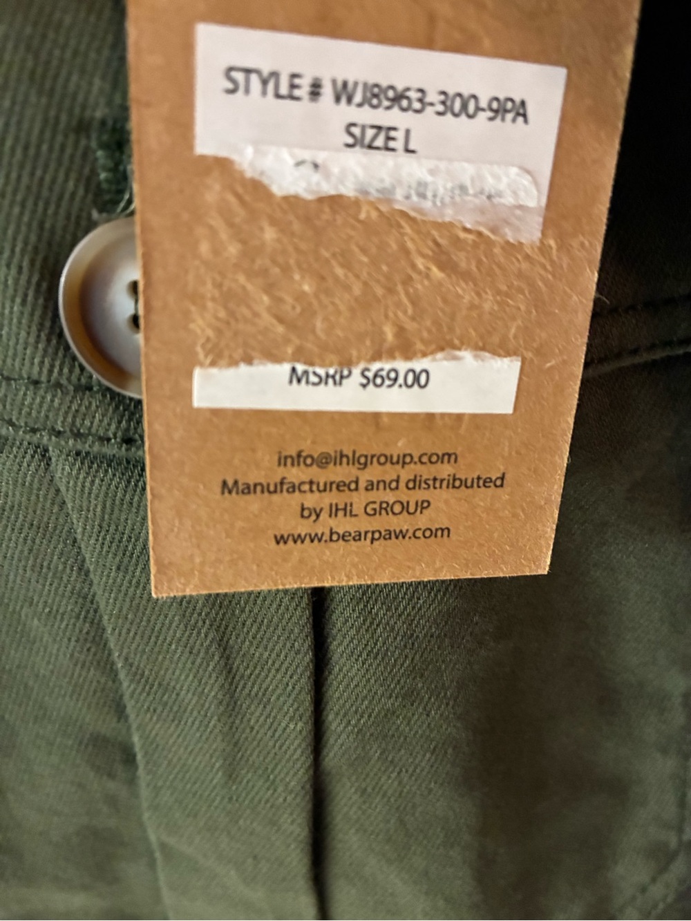 BearPaw Olive Utility Jacket with Button Front - Picture 7 of 8